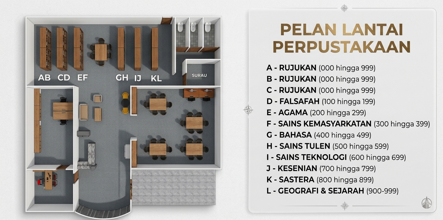 Pelan lantai Perpustakaan MPS dan kategori rak